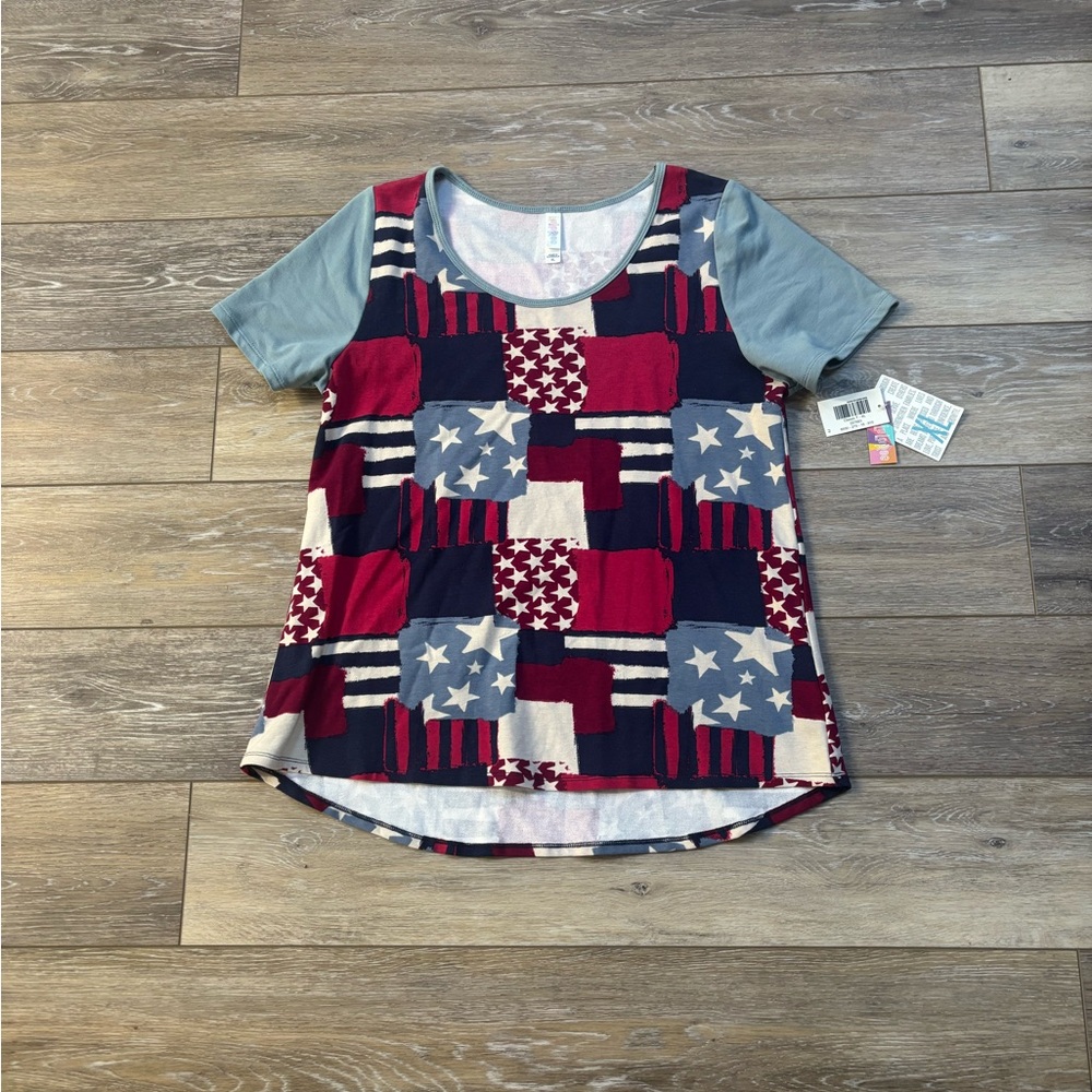 LuLaRoe Classic T Shirt Women’s Sz XL Patchwork Patriotic Americana Stars NWT
